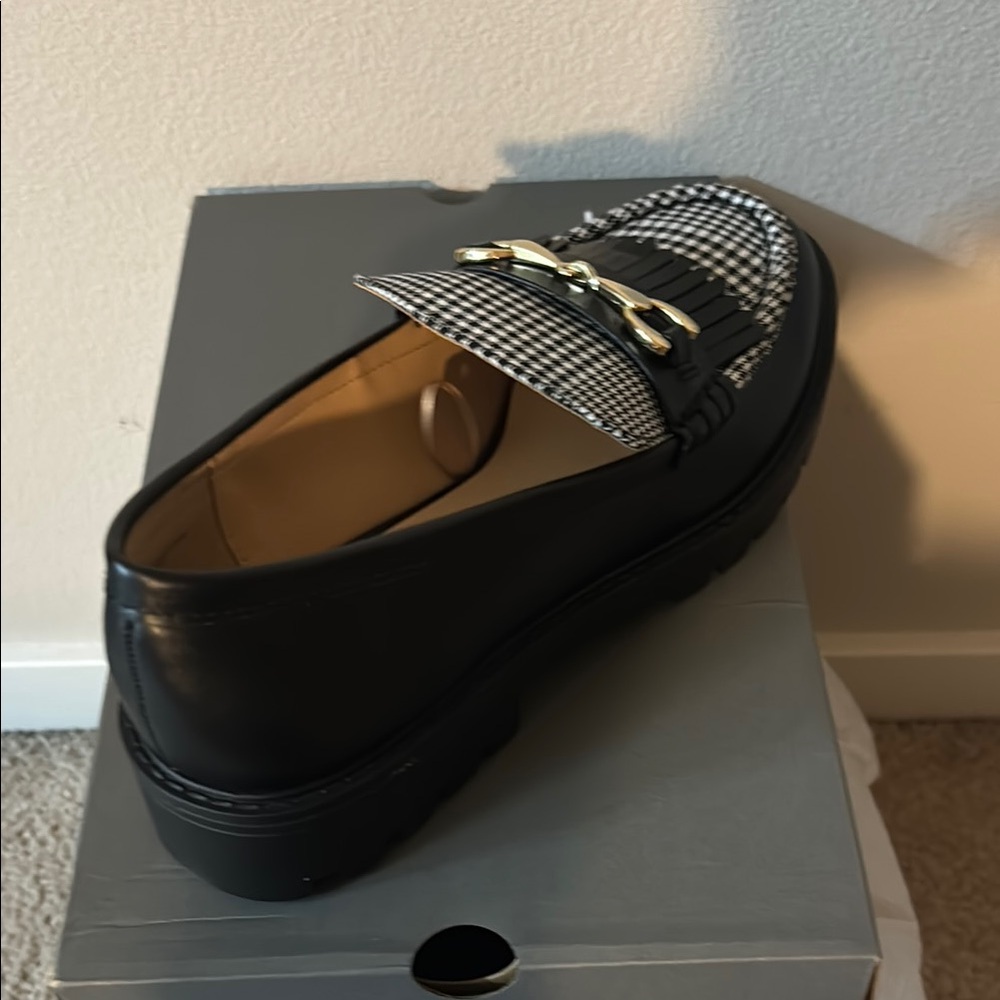 LOFT Black and White Loafers